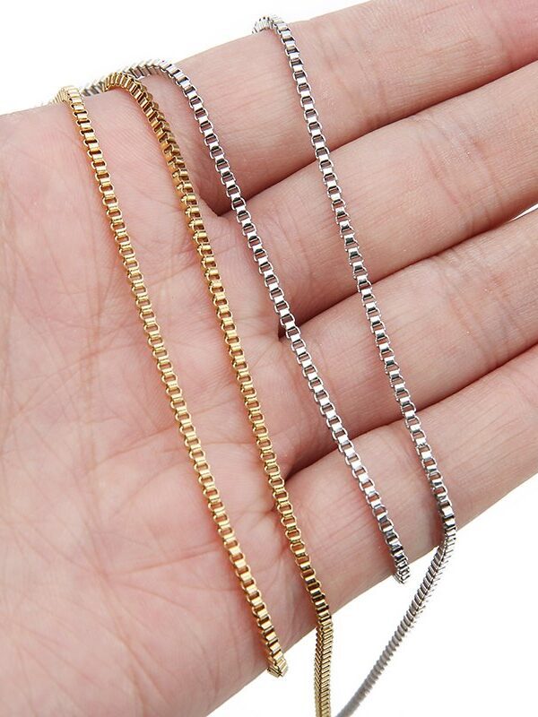 Cadena veneciana 45cm, 2mm ancho, acero dorado plateado