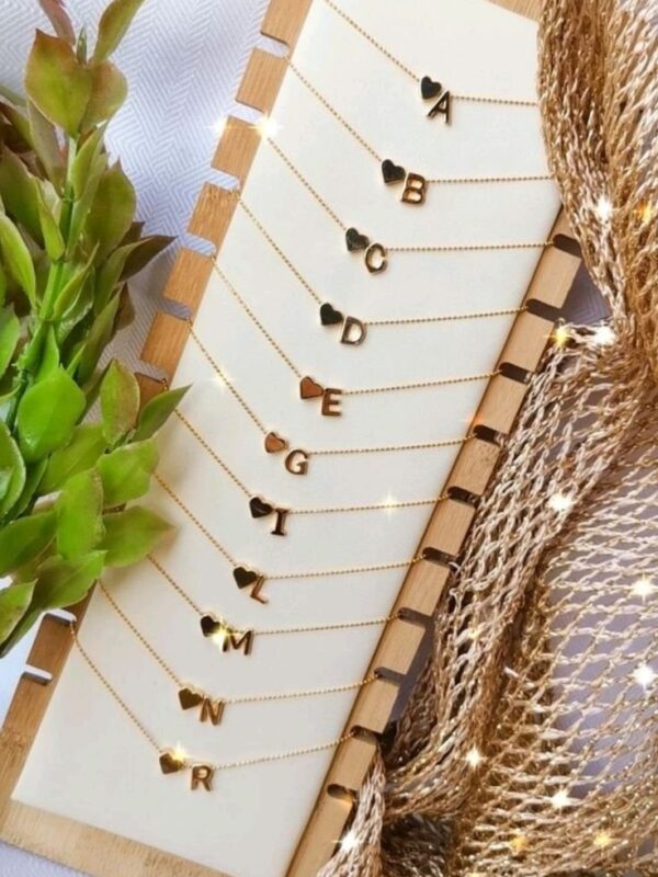 collar iniciales pasante + corazon, todas la letras