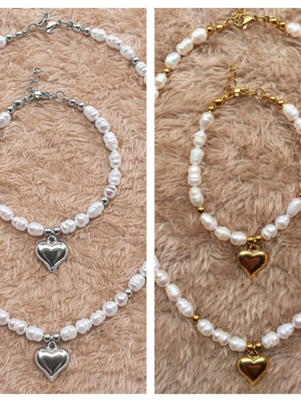 collar pulsera perla de rio naturales  con dije acero dorado