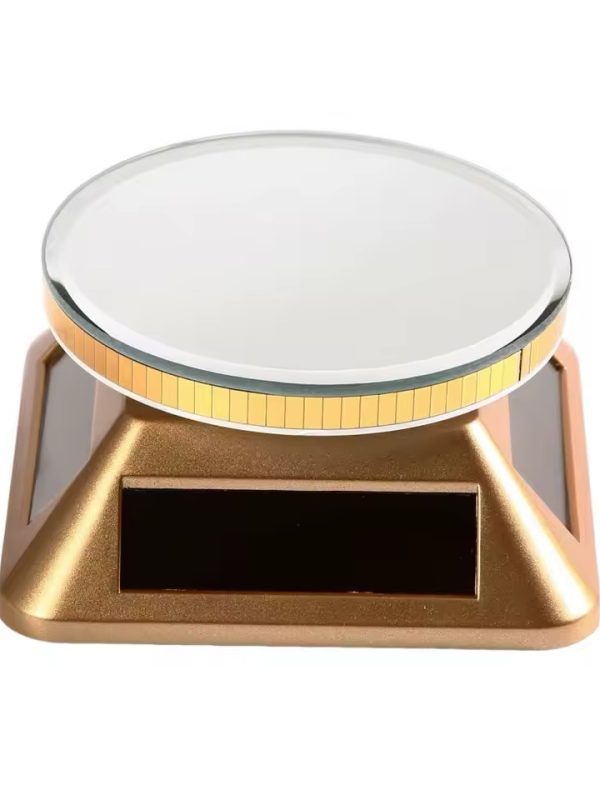 exhibidor giratorio funciona con energia solar y a pilas, soporte de exhibición de espejo