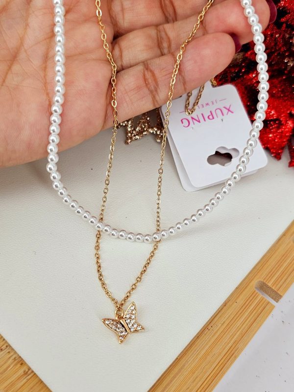 p15 collar perlas mariposa doble caida xuping jewerly rose