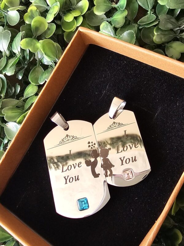 collar pareja I Love you acero plateado