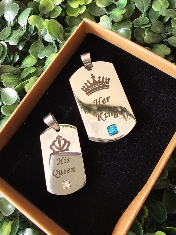 collar para pareja King Queen acero plateado