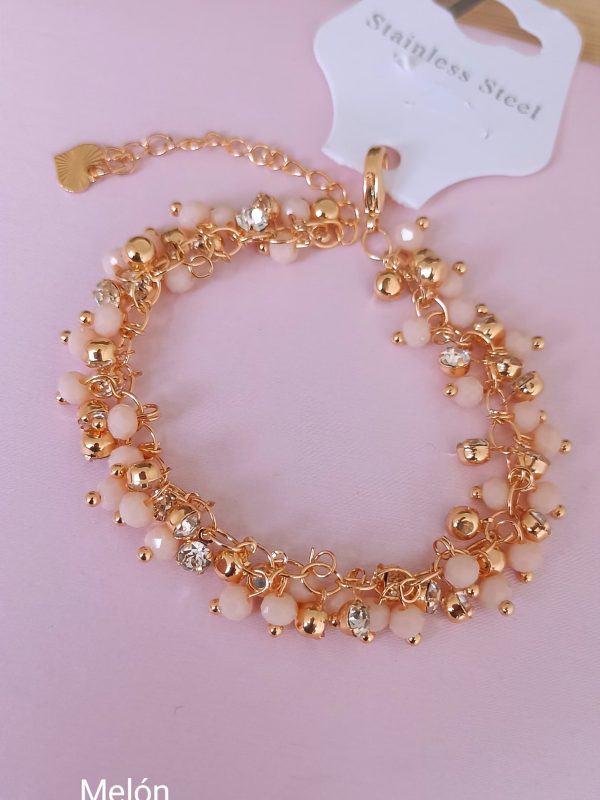 pulseras murano dorado y plateado acero