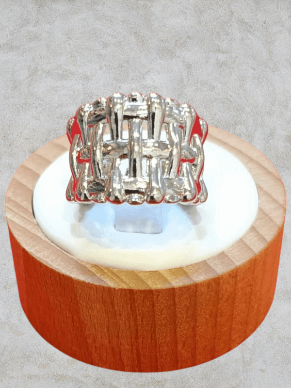 anillos chunky acero plateado malla trenzado regulable