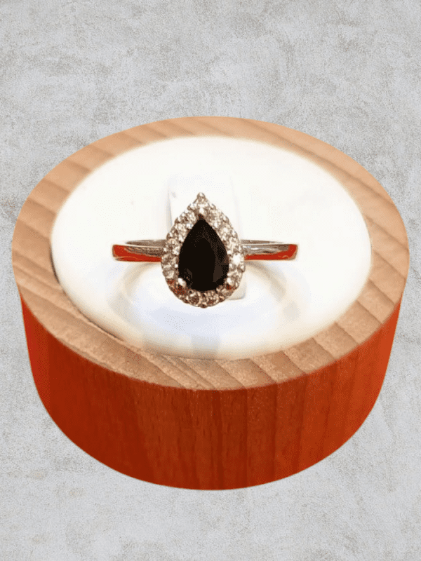 anillo gota negro circon acero plateado regulable