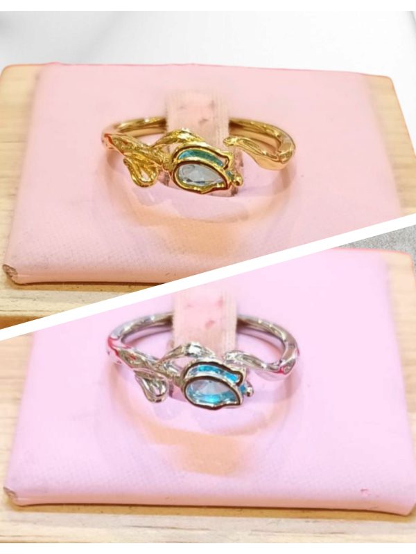 anillo Tulipan flor acero dorado y plateado regulable