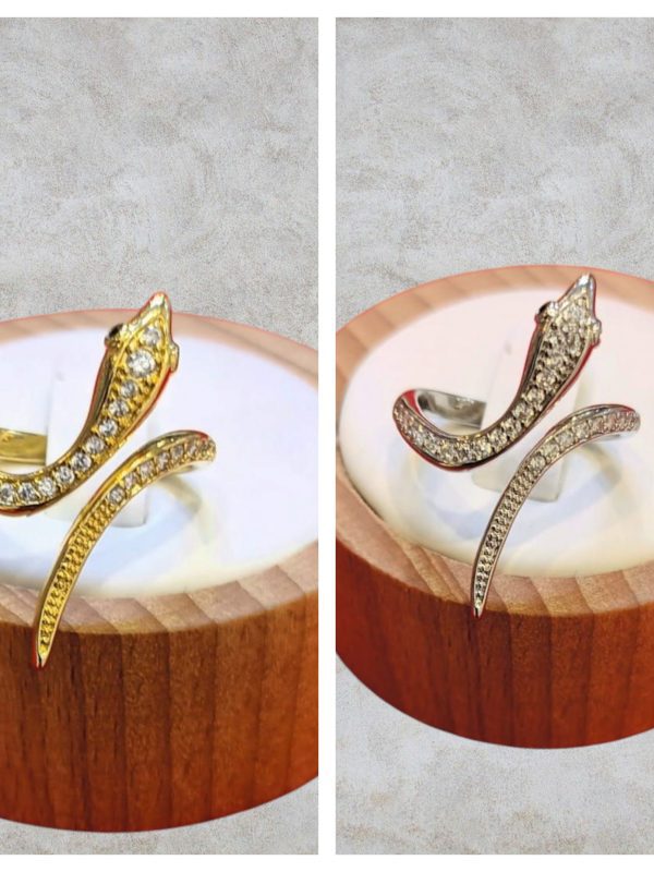 anillo serpiente circon acero dorado y plateado regulable