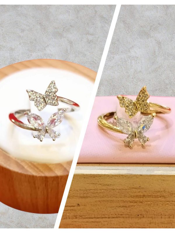 anillos mariposa circon acero dorado plateado regulable