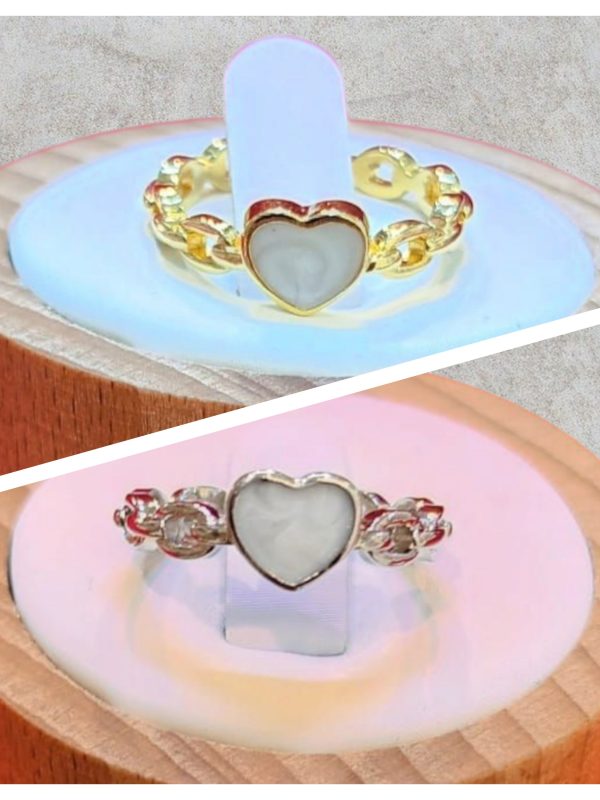 anillo corazon eslabon acero dorado plateado regulable