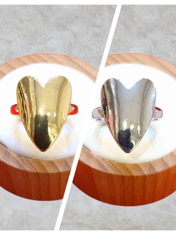 anillo corazon plano acero dorado plateado regulable
