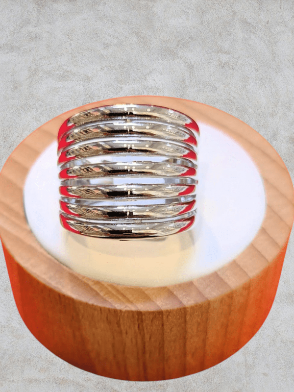 anillo chunky rayas acero plateado regulable
