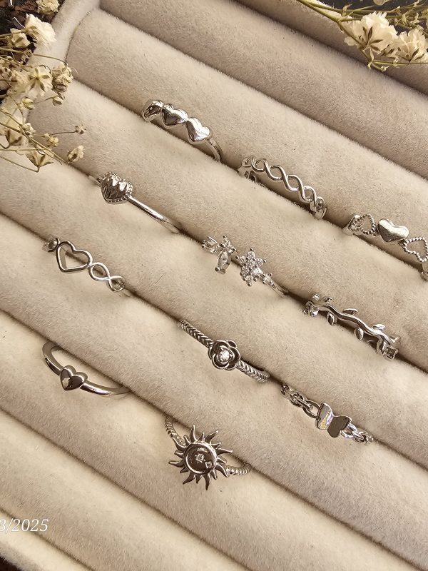 anillos regulable acero plateado