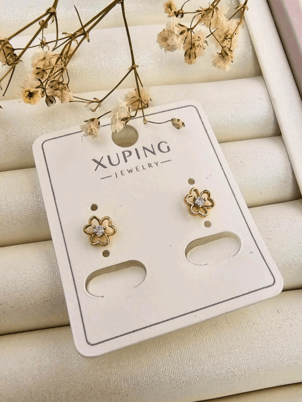 arete trebol circon flores xuping jewerly rose