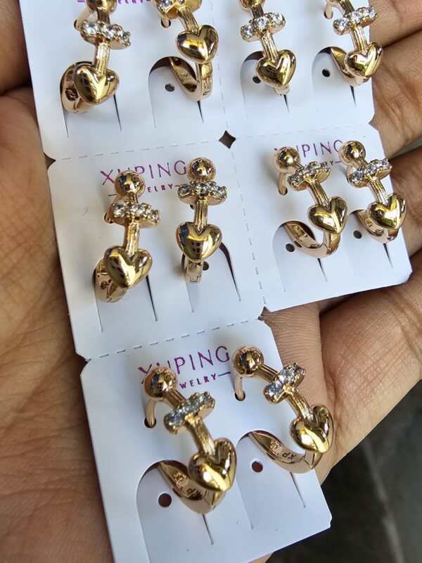 arete corazon flecha circon xuping jewerly rose