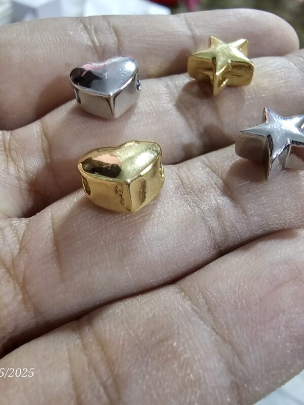 dijes pasante bombita estrella corazon acero dorado plateado