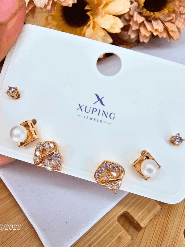 juego aretes corazon perla xuping jewerly rose