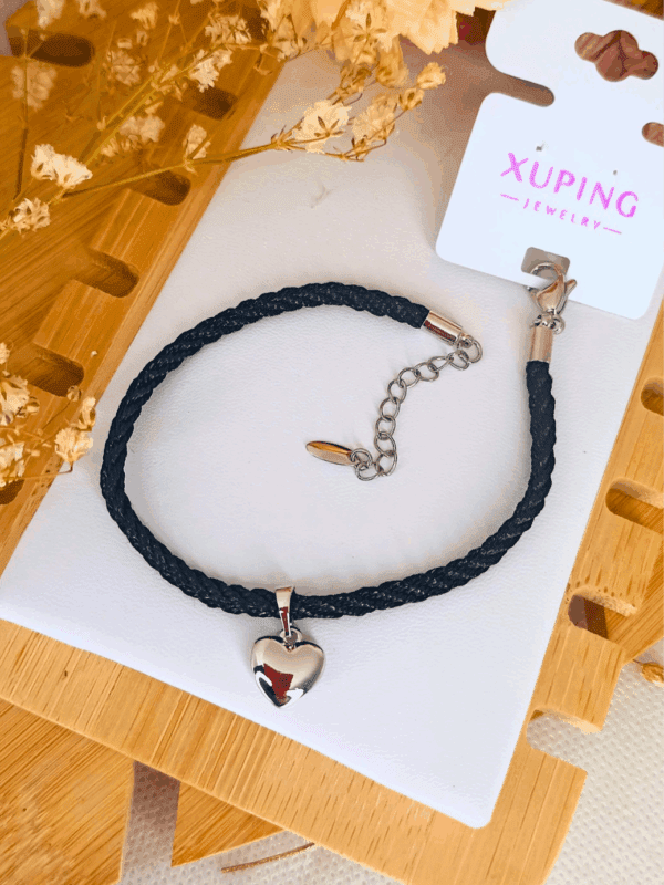 pulsera negro, corazon xuping jewerly plateado