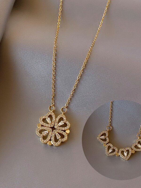 dije o collar trebol 2 en 1 imantado dorado acero