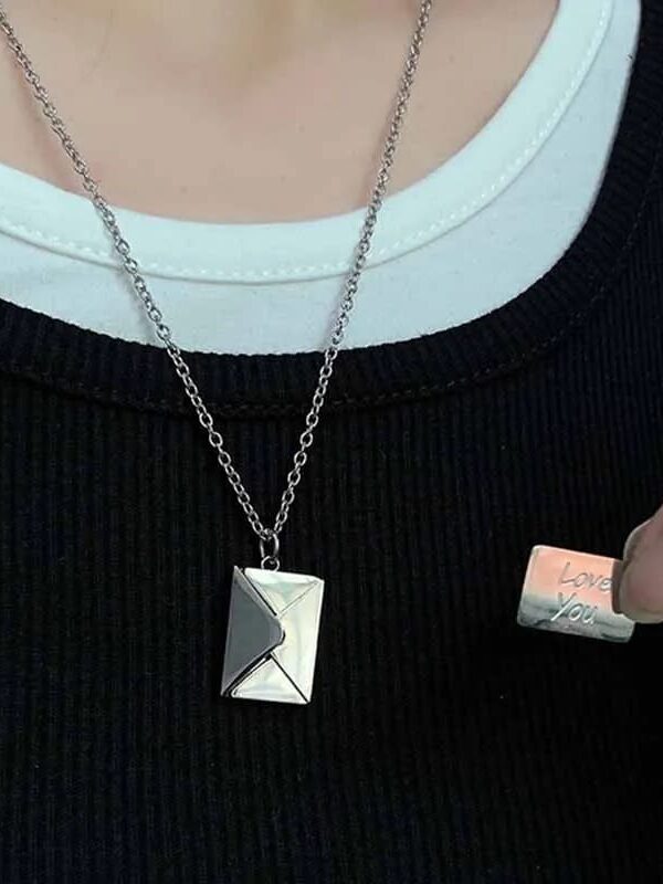 collar sobre de carta love you acero dorado y plateado