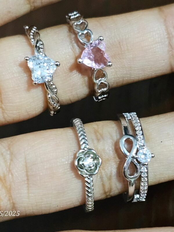 anillo corazon rosado, flor, infinito regulable acero plateado