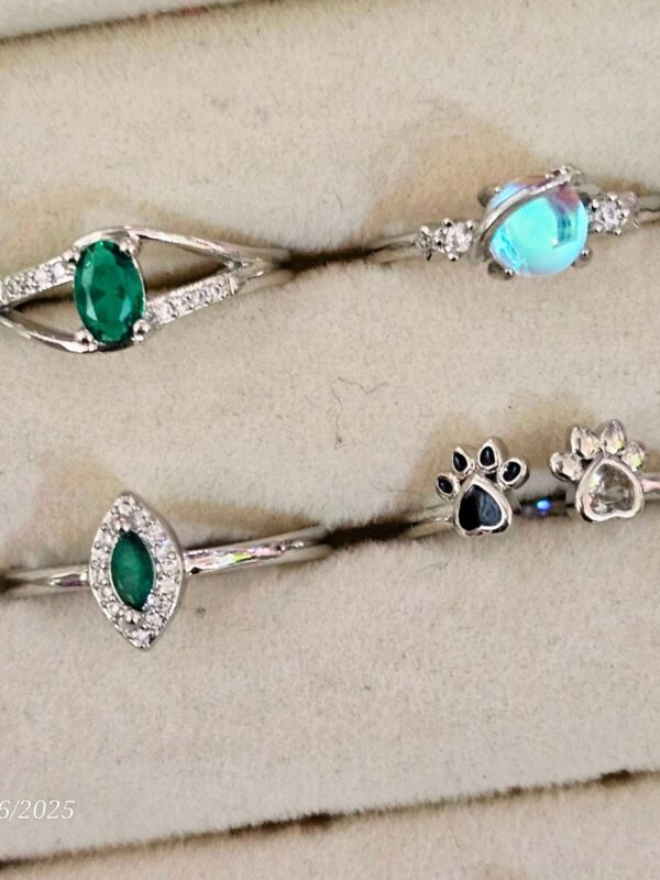 anillo ojo verde, ojo sirena, huella regulable acero plateado