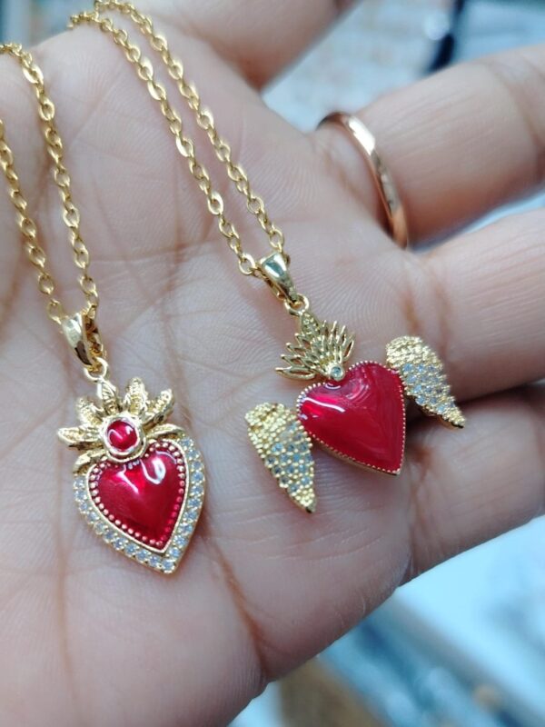 dije corazon de jesus rojo acero dorado