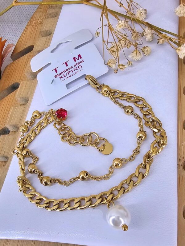 pulsera doble caída perla xuping TTM dorado