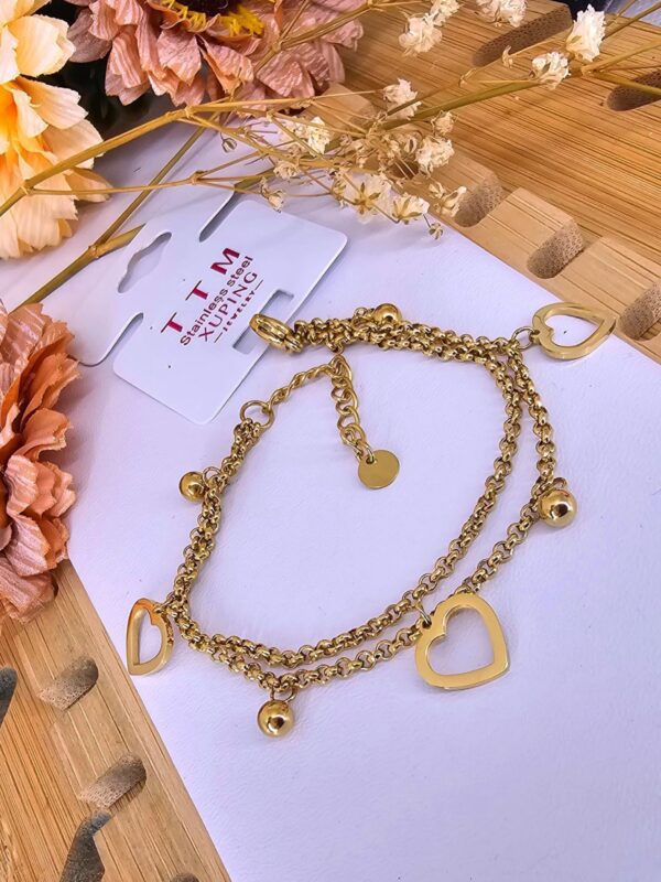 pulsera doble caída corazon xuping TTM dorado