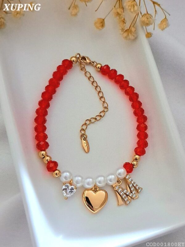 pulsera inicial corazon xuping jewerly rose, todas las letras A hasta Z