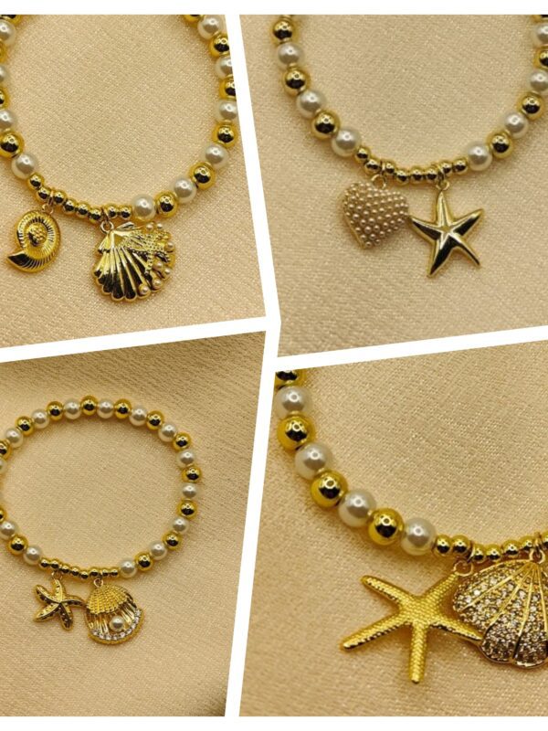 2025/09/1001586763-scaled.jpg Pulsera marinas doble dijes, estrella choncha de mar de billas perlas dorado
