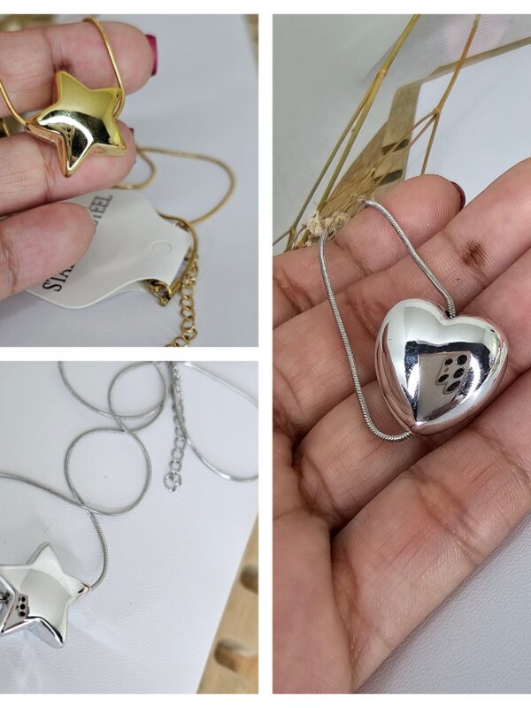 collar chunky pasante acero dorado estrella,  corazon