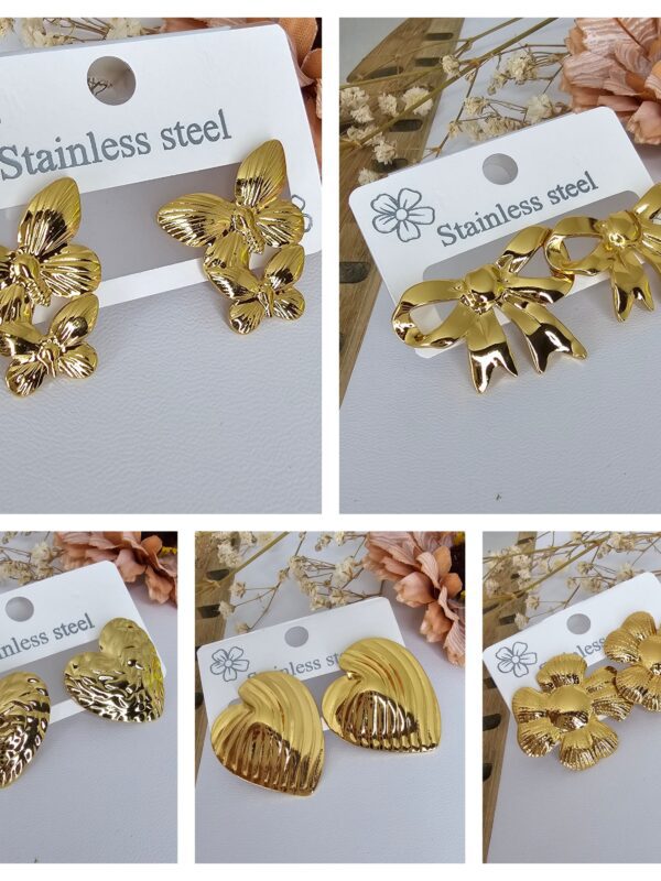 aretes chunky acero dorado corazon mariposa