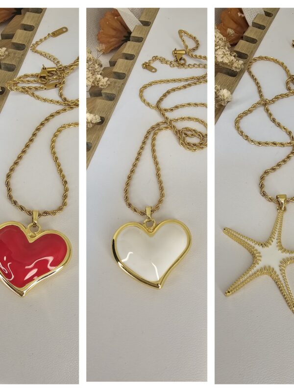 collar corazon bombita,  estrella chunky acero dorado, 50cm+extensión