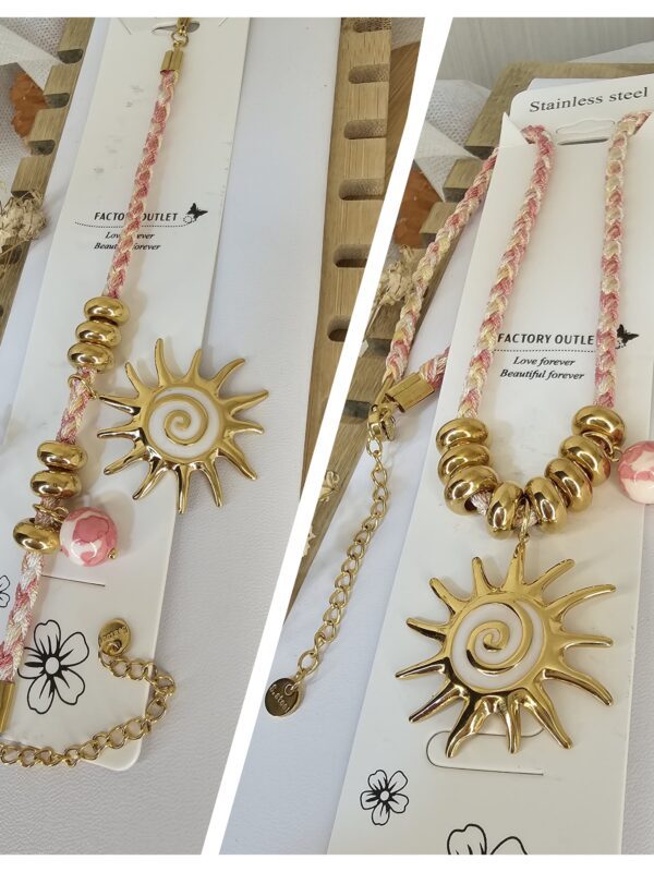 collar, pulsera cuerda sol chunky acero 316 dorado