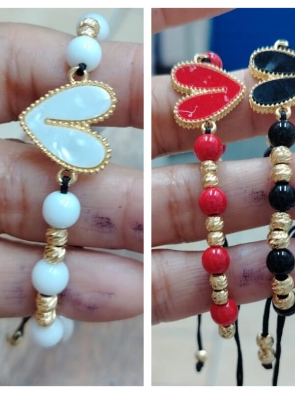 pulsera tejida corazon acero dorado regulable