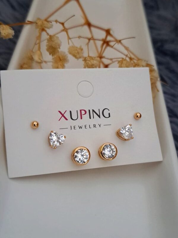 juego aretes corazon punto de luz, bombita xuping jewerly rose