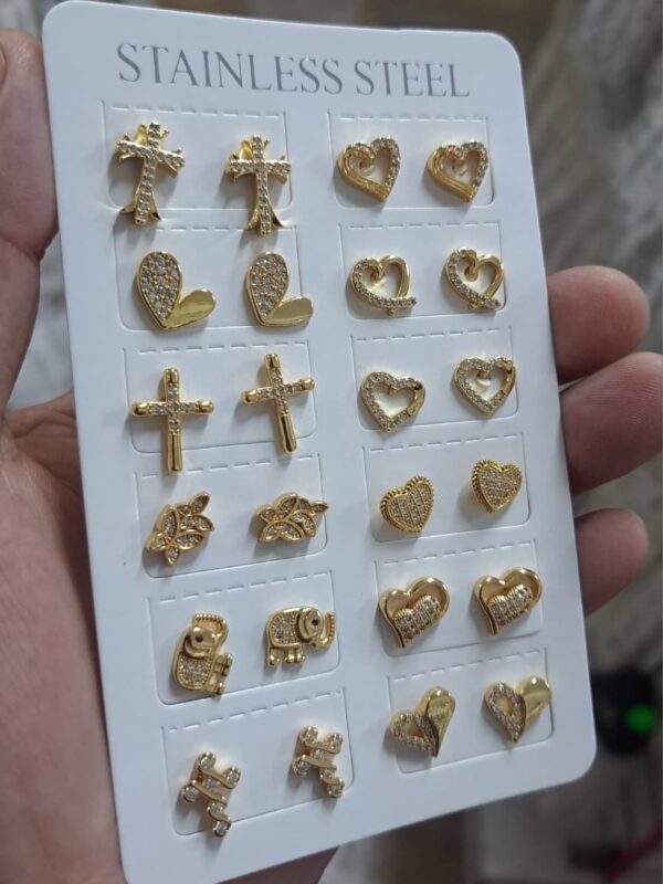 blister aretes surtido acero dorado