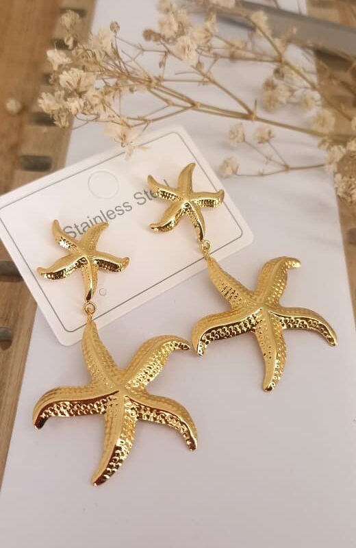 arete chunky estrella marina acero dorado