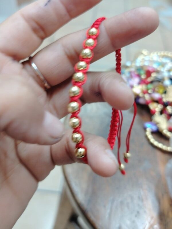 pulsera roja  billas tejido acero dorado