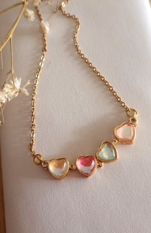 collar 2 en 1 corazon multicolor tornasol acero dorado