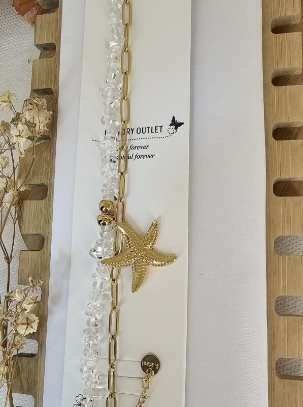 pulsera doble caída estrella de marinas acero 316 dorado