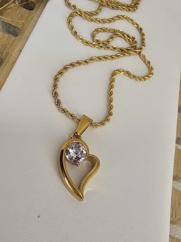 collar corazon circon acero dorado, cadena 50cm+extensión