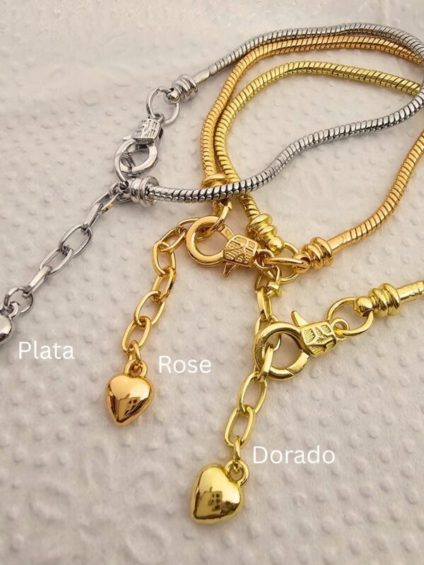 pulsera correa tipo pandora para dijes charms acero dorado, rose y plateado