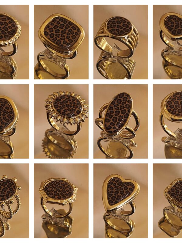 anillo animal print regulable acero dorado