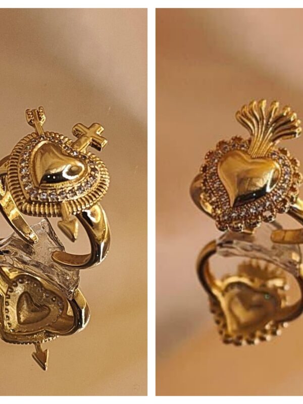 anillos corazon chunky corona espada regulable acero dorado