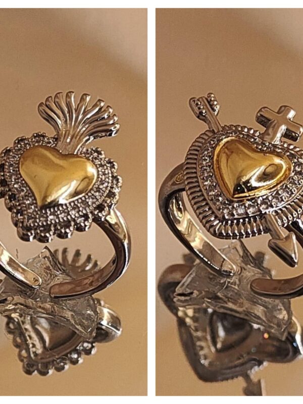 anillos bicolor chunky corazon corona espada regulable acero