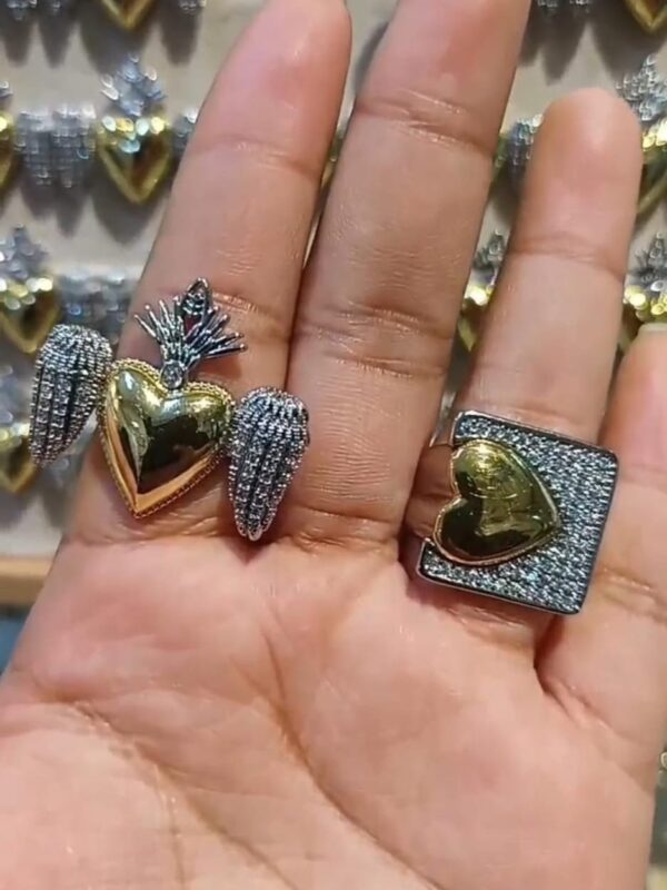 anillo bicolor corazon chunky regulable acero