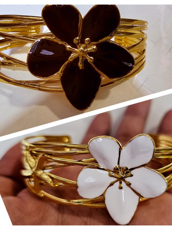 pulsera brazalete flores, estrella doble enchape acero 316* dorado