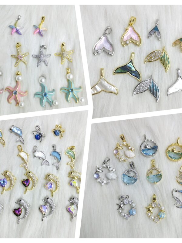 dijes marinos estrella, conchas de más, luna , delfin, colitas de sirena 🧜‍♀️ acero dorado